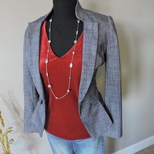 Gorgeous Blue and White A Line Jacket with Pleated Back